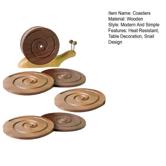 Wooden Snail Coasters Set 6 Coasters with Snail Holder Wood Heat Resistant Drink Coasters for Home Office Table Decoration