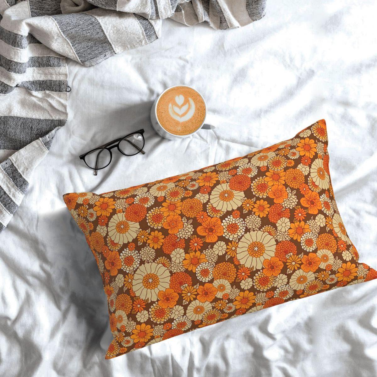 Jmg Clothing Unisex Orange/Brown 70S Retro Daisies Vintage Flower Power And Boho Rectangle Pillowcase Cushion Cover Decorative Bedroom Throw Pillow