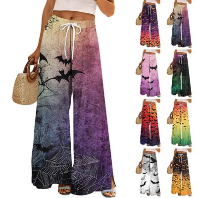 Women's Printed Wide Leg Pants With Pockets High Waist Drawstring Loose Casual Pants
