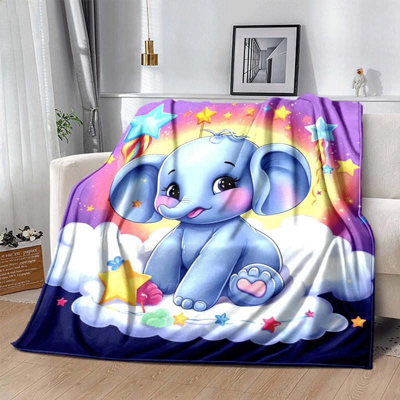 1pc Elephant Printing Lightweight Flannel Blanket, Comfortable and Warm Blanket, for Camping Sofa Bed and Couch Office, in All Seasons