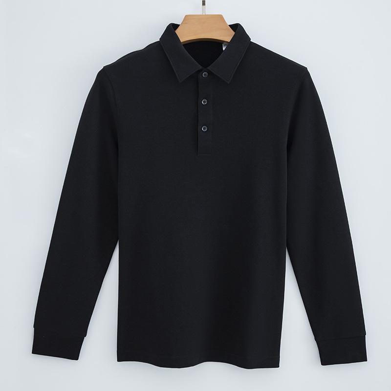 New Non-ironing Double-sided Cotton POLO Shirt Men's Solid Color Spring and Autumn Casual Business Shirt Collar Long Sleeves