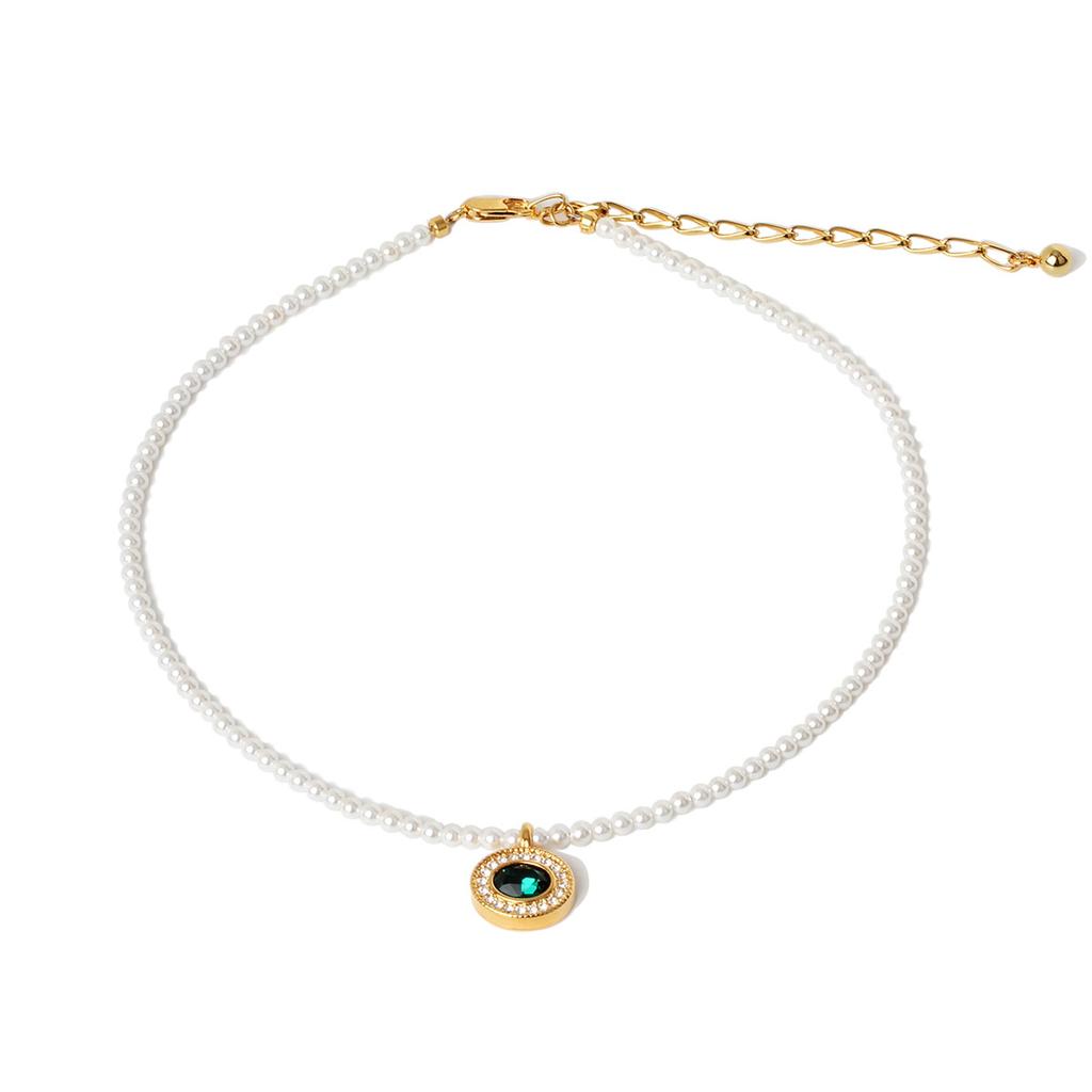 Mezmic Emerald Object Pearl Necklace