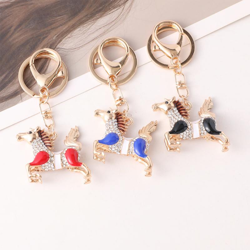 Fashion Metal Rhinestone Pony Keychain Pendant For Women Men Zodiac Horse Car Keyring Backpack Decoration Jewelry New Year Gift