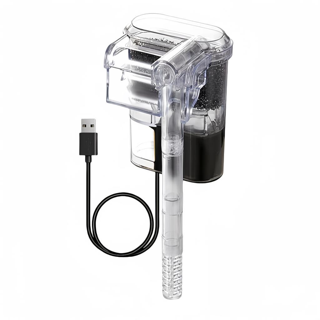 Aquarium Hanging Filter Mini Filter Fish Tank USB Power Interface 2.5W Flow 250H/L Suitable for Fish Tanks Below 30cm