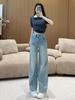 Gradient High-Waist Straight-Leg Denim Jeans for Women - Tummy Concealing, Leg Lengthening, Spring Fashion