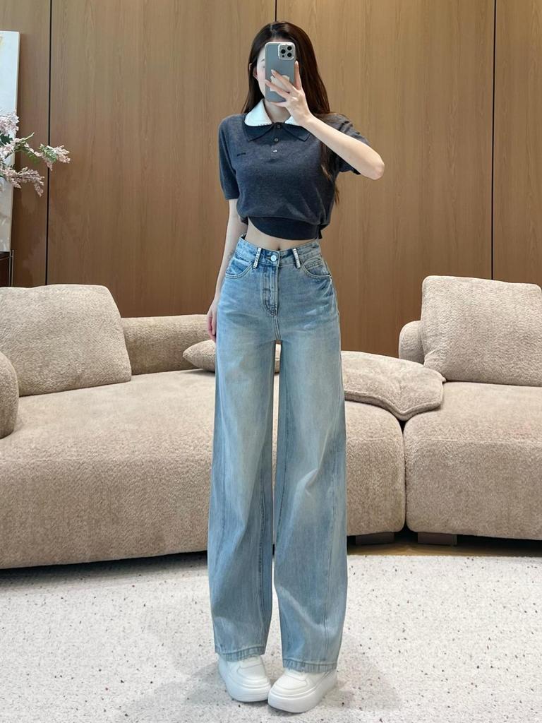 Gradient High-Waist Straight-Leg Denim Jeans for Women - Tummy Concealing, Leg Lengthening, Spring Fashion