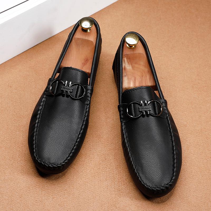 

Autumn new men s Doudou shoes casual single shoes one-pedal lazy shoes overfoot leather shoes foot Lishi loafers 39