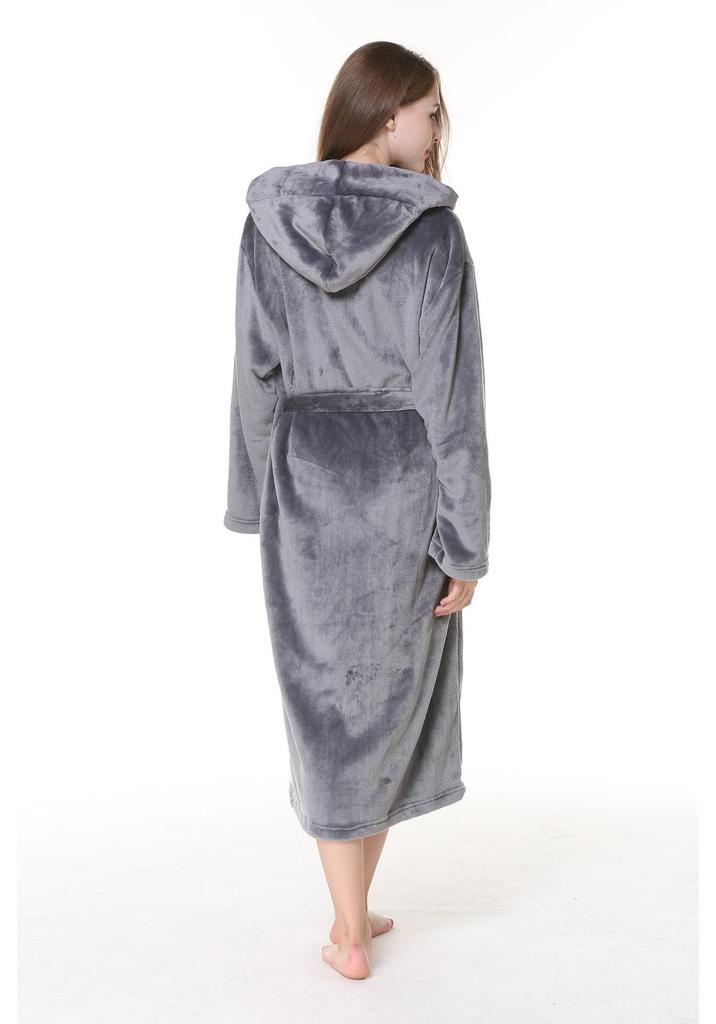 Halat de baie unisex cu glugă din flanelă - Cozy Coral Fleece pentru toamnă/iarnă, lungime medie, mărimi mari, pijamale pentru cupluri