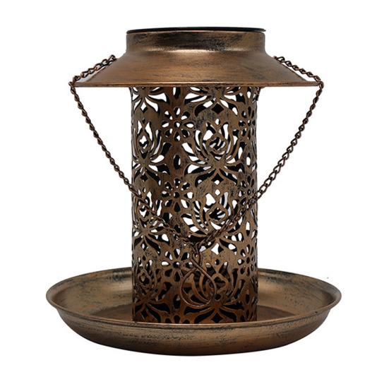 

Outdoor Hanging Bird Feeder with Solar Light Hollow Pattern Design Waterproof Anti-Rust Hummingbird Food Holder Garden Lantern