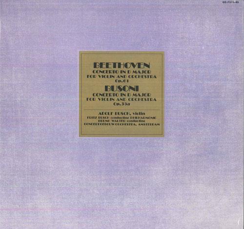 

LP Record ADOLF BUSCH, FRITZ BUSCH, PHILHARMO - Beethoven Concerto In D Major For V OZ7519BS THE BRUNO WALTE 1976 Japan Classical Used