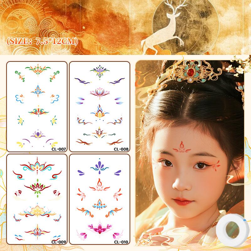 Colorful Cross-Border Tattoo Stickers: Ancient Style Forehead & Cute Designs, Easy to Clean, High Aesthetic Appeal.