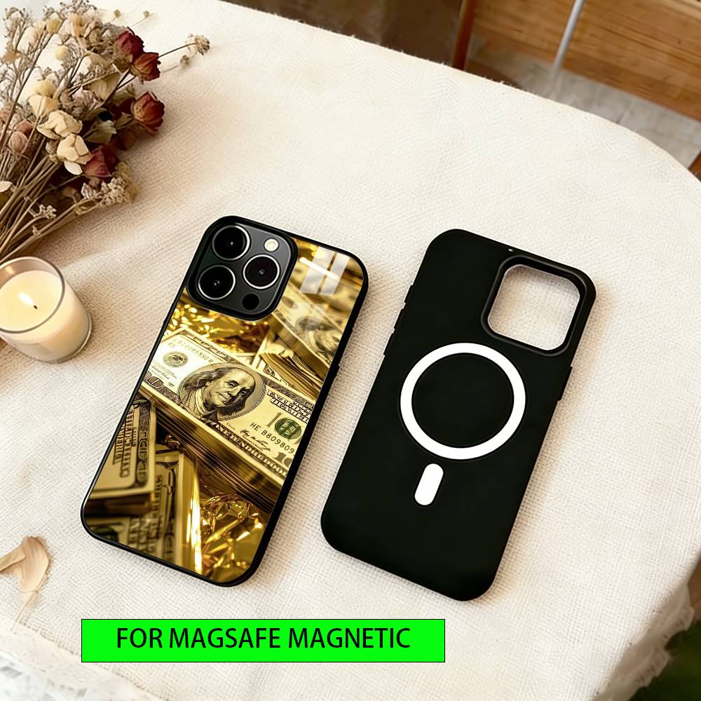 

Gold Coins and Cash Phone Case For iPhone17,16,15,14,13,12,11 Plus,Pro Magnetic with Magsafe Wireless Charging iphone16e