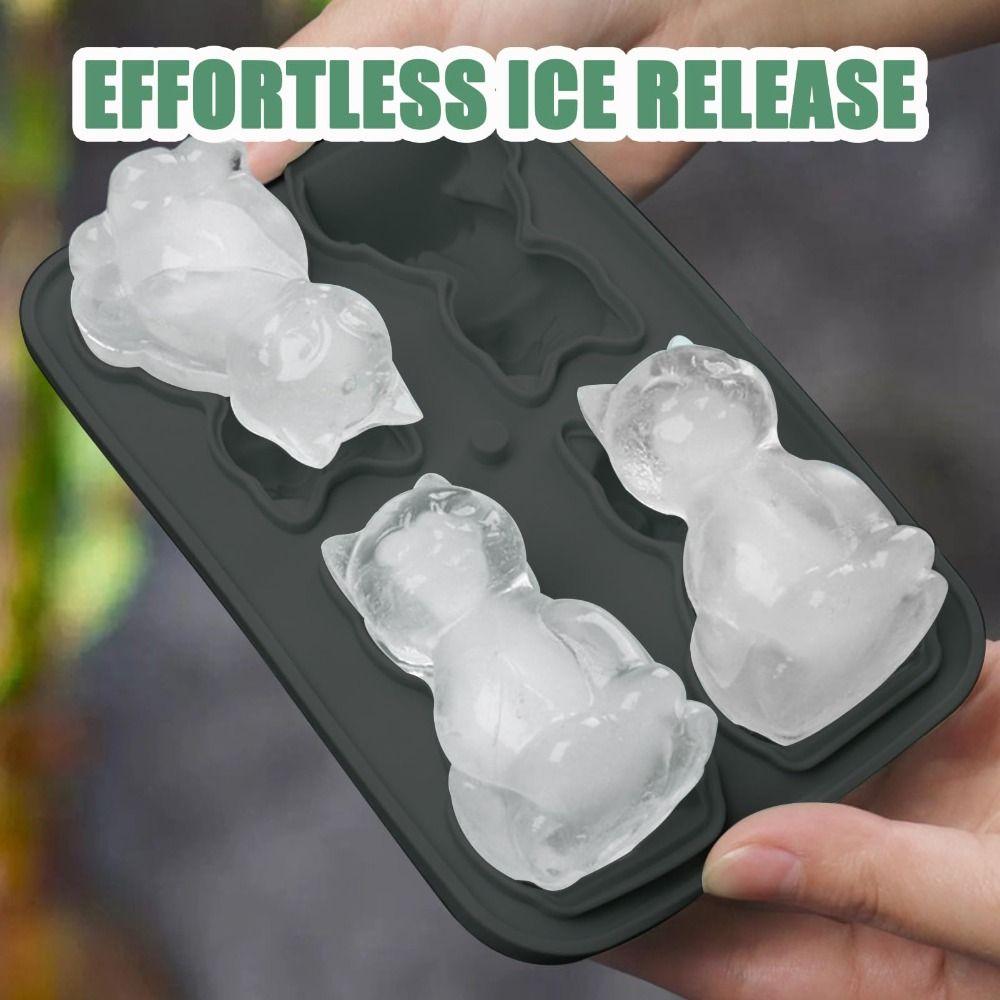 Easy to Release 3D Cat Ice Block Mold Free of BPA 4 Holes Silicone Ice Cube Mold Dishwasher Safe Reusable Animal Shape Ice Mold