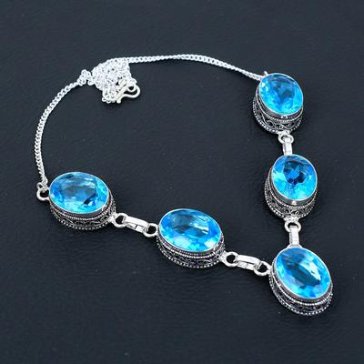Deniz Mavisi Topaz Değerli Taş El Yapımı 925 Ayar Gümüş Kolye, Antika Mücevher Kolye, Kadınlar İçin Deniz Mavisi Topaz Kolye, Hediye İçin Mücevher