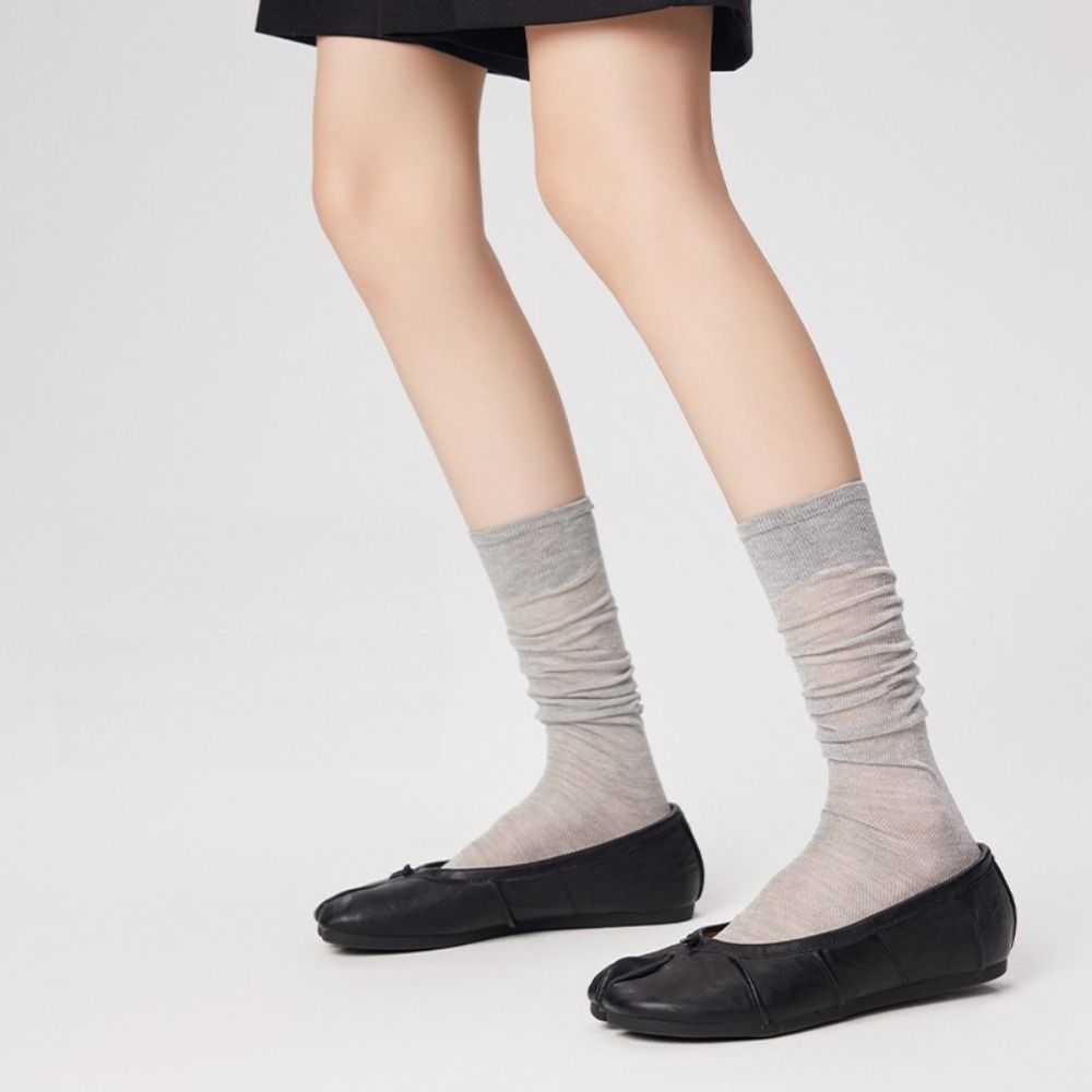 Mesh Ruffle Two Toe Socks Solid Color Calf Long Socks Comfortable Knee High Stockings  Summer