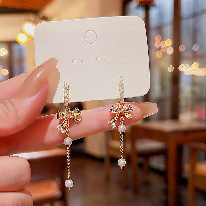 Boucles d'oreilles à pampilles en perles coréennes - Argent S925, polyvalentes et tendance