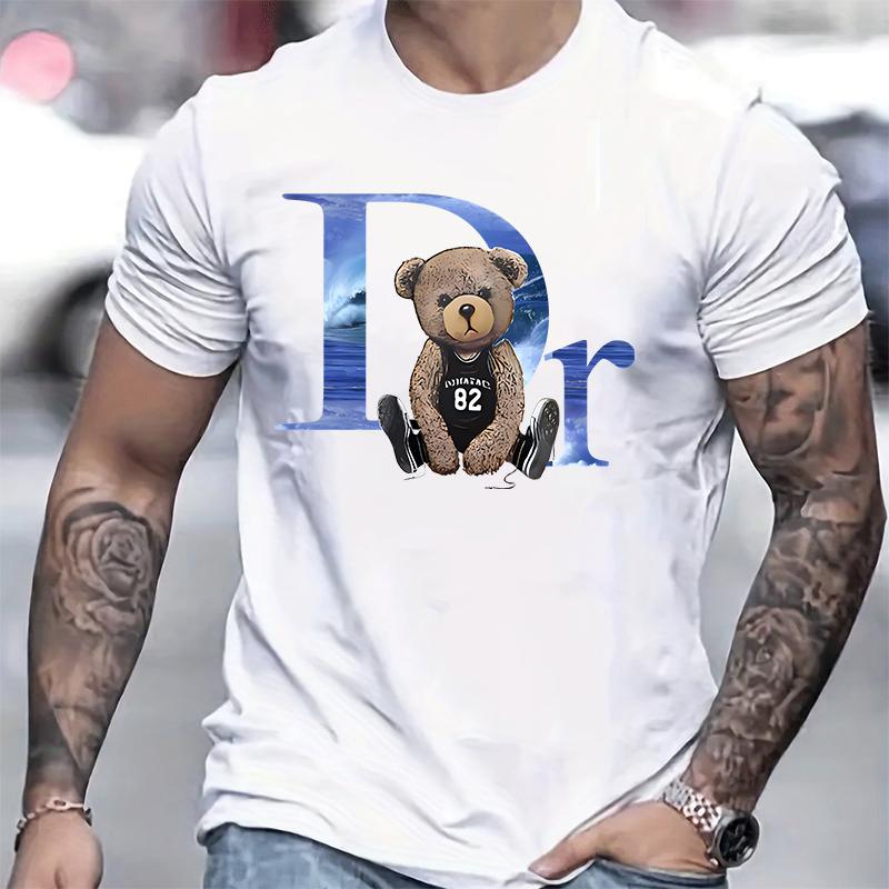Unisexs Short Tshirt Pure Cotton Round Neck Top Loose And Comfortable Casual Tshirt Suitable For Travel And Daily Use Bear B