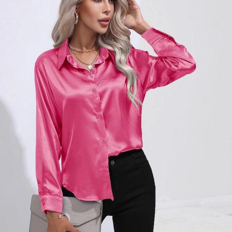 GMXIA Dámská móda Ležérní Letní Jednobarevný Potisk Dlouhý Rukáv POLO Límec Halenky & Košile