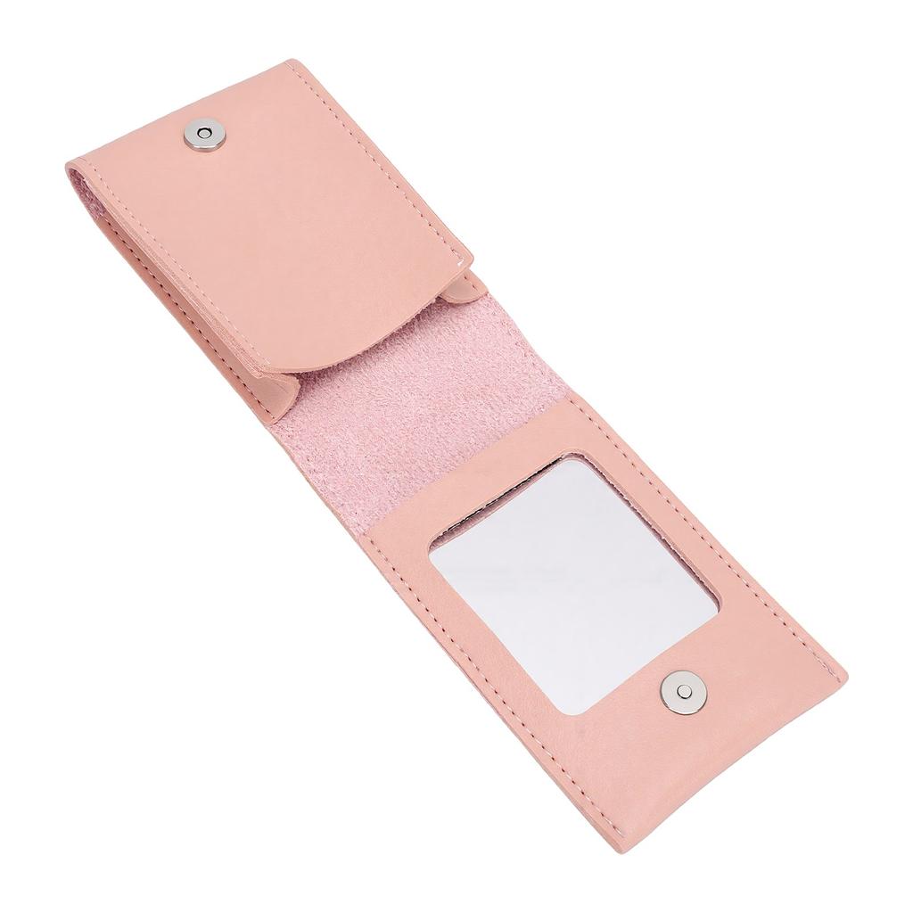 PU Leather Lipstick Pouch Foldable Portable Lipsticks Holder Case with Mirror Pink for Travel Use