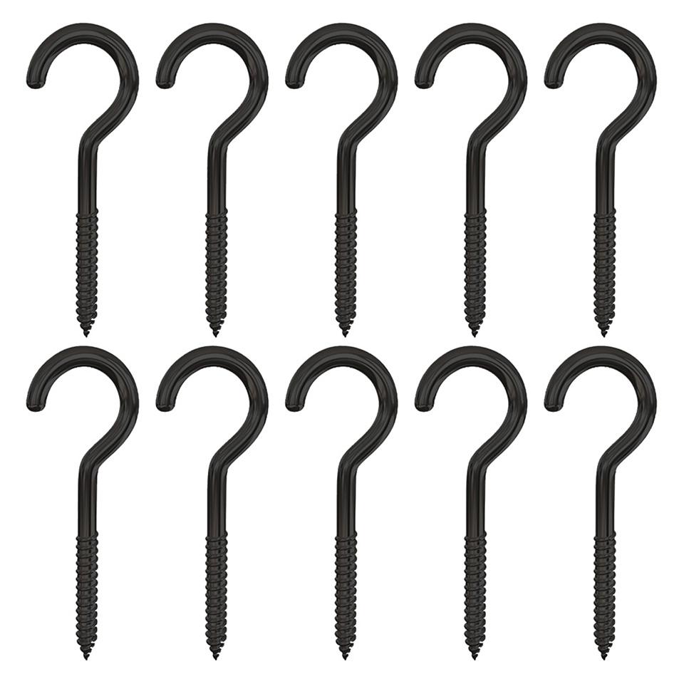 NINDEJIN 5-50pcs Screw Hooks Ceiling Cup Hook Black Zinc Plating Steel 1#-16# Screw Eyes for Hanging Lights Plant Hanger