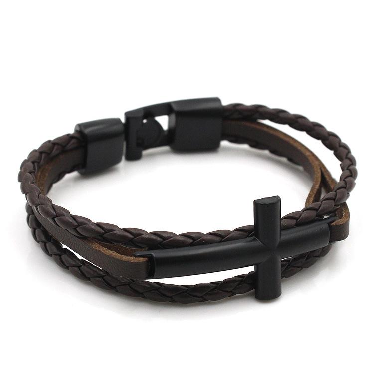 Fashion Cross Charm Bracelet Men Braided Leather Rope Bracelets Bangles Luxury Jewelry Gift Wholesale