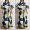 Printemps Nouvelle Mode Femme Jupe Longue Ample Imprimée Peinte Robe Manches Bouffantes