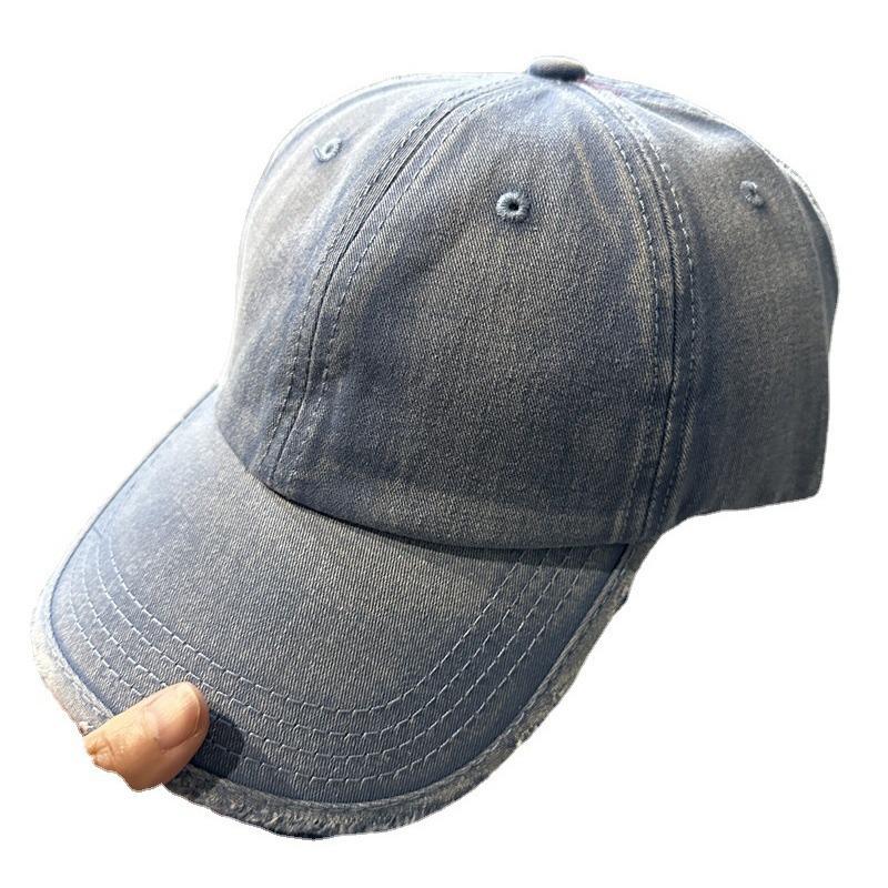 New vintage washed denim baseball cap with holes, retro duckbill cap for men and women, frayed edge sun hat, versatile