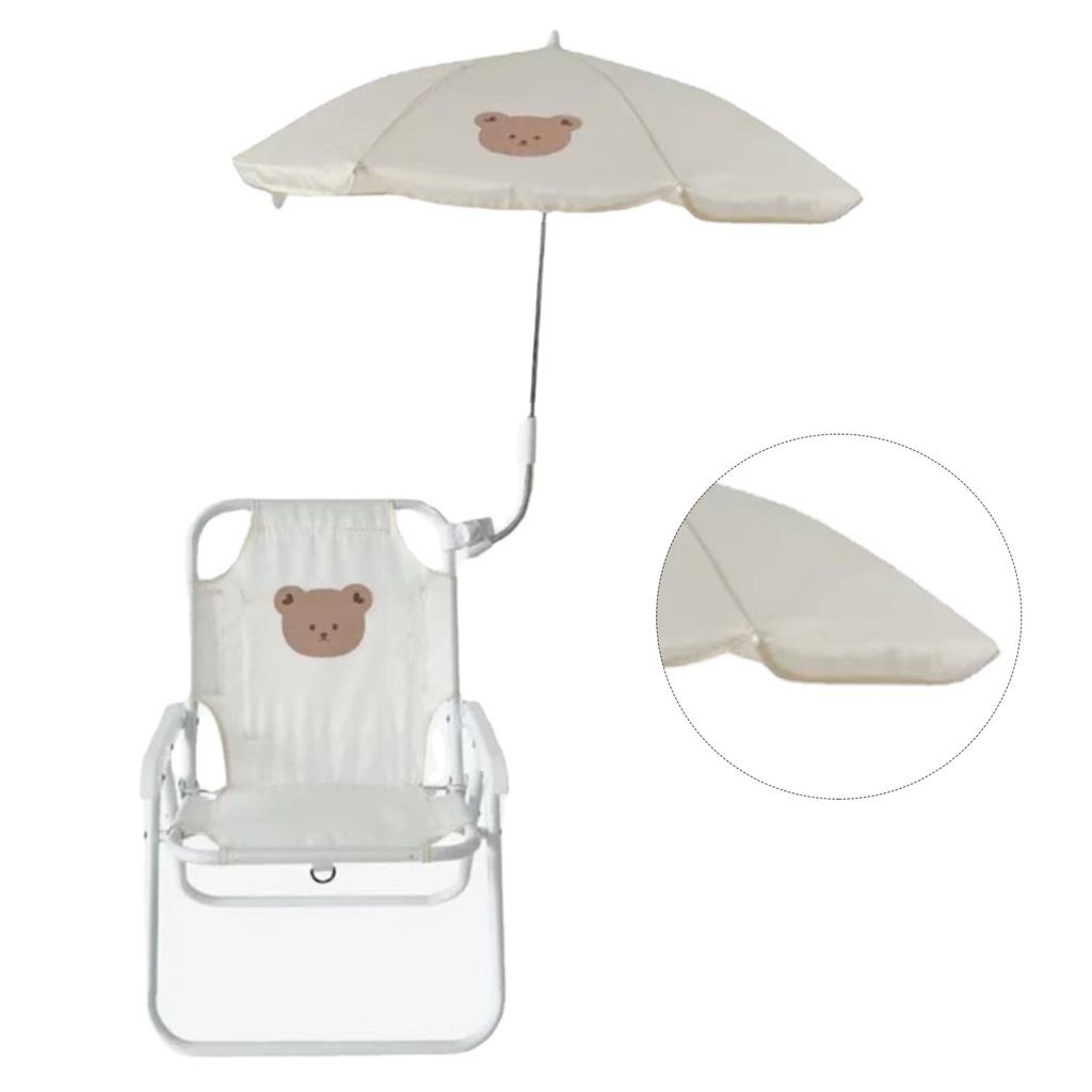 Children Camping Chairs Cartoon Animal Cute Style Metal Support Durable PP Foldable Portable Beach Folding Chair Bear with Umbrella