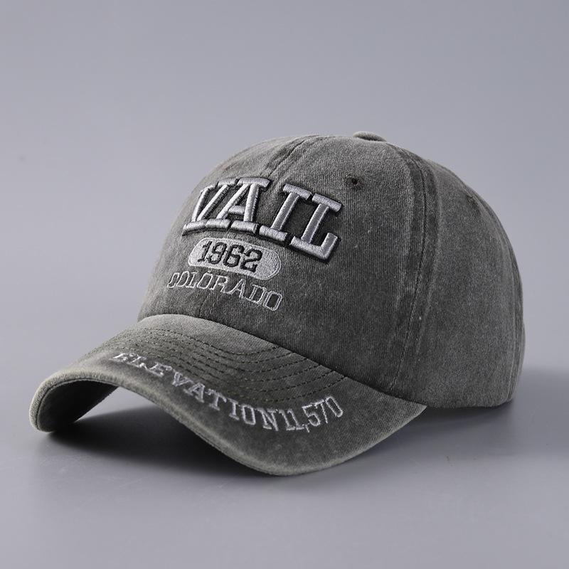 Cappellino da baseball con ricamo tridimensionale di lettera in denim di puro cotone lavato con visiera curva cappellino lotto in stock