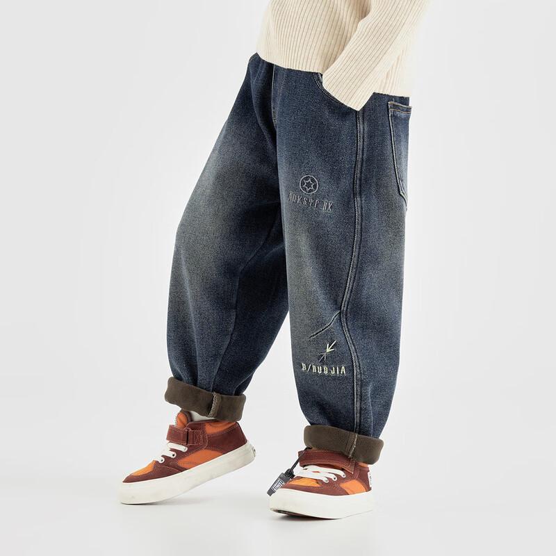 Duoduoja Boys  Winter Fleece-Lined Loose Fit Jeans 110