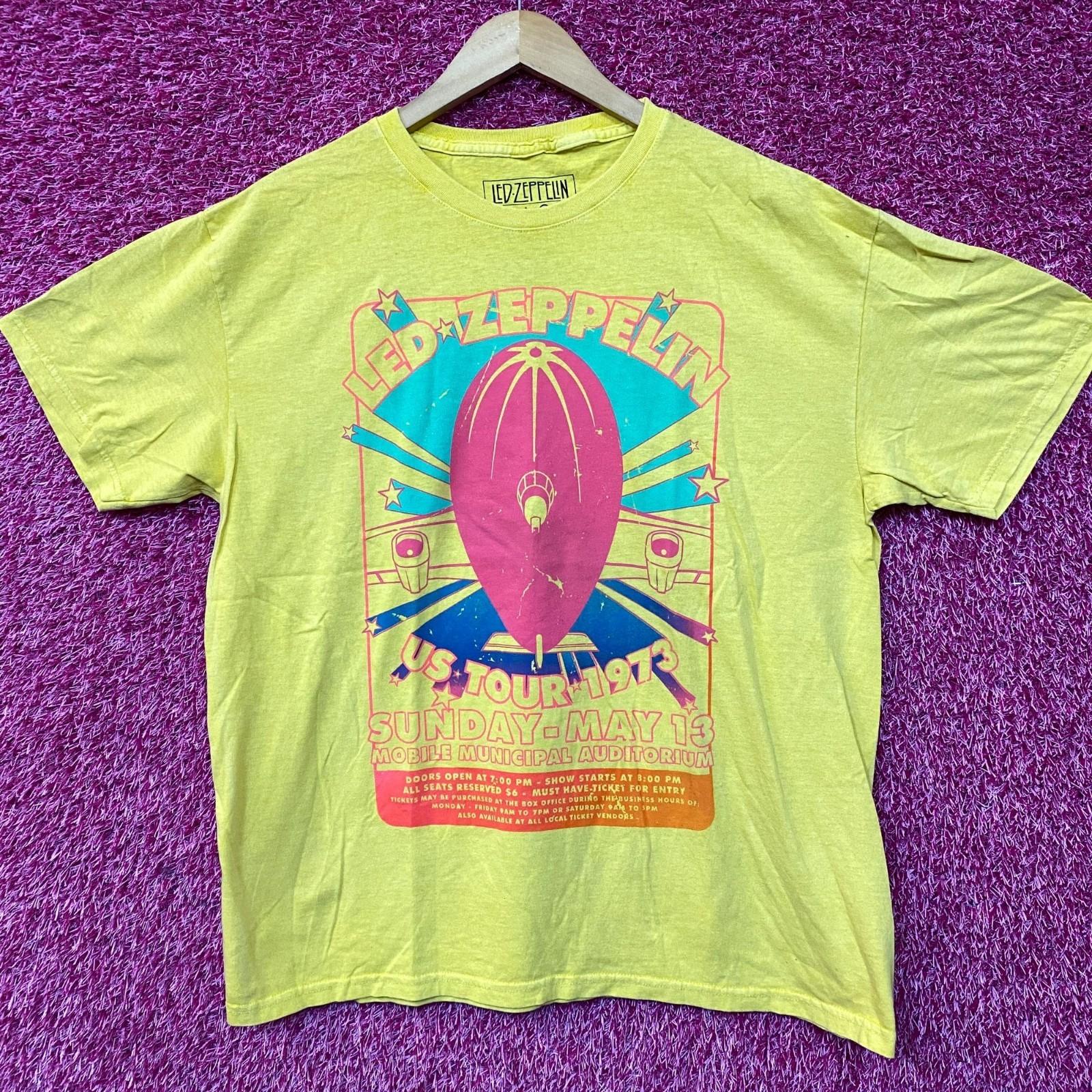 Led Zeppelin US Tour 1973 Rock Band Yellow 100% Cotton T-shirt Mens Tees Top 2XL
