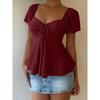 T-shirt da Donna Estiva a Maniche Corte, Scollo a V con Coulisse e Effetto Arricciato, Top Blusa Sexy Casual alla Moda per Tutti i Giorni