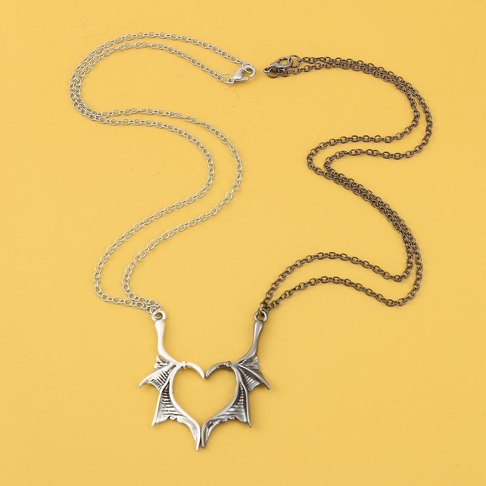 Lovers Jewelry Antiquity Gift Valentines Gift Darkly Wing Heart Necklace Vintage Charm Punk Angel Demon Wing Pendant Necklace