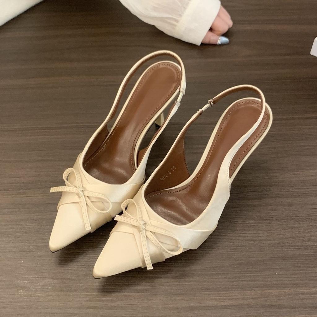 Beautiful sandals women's bag head fairy shoes satin high heels stiletto bridesmaid shoes temperament empty single shoes women