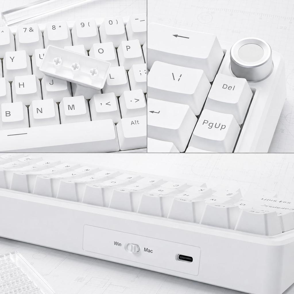 TMKB T68E Wired Gaming Mechanical Keyboard with RGB Gasket Smooth Typing Factory Blueberry White 60% Backlight, Hot-Swap, Mount, Feel, Lubricated,