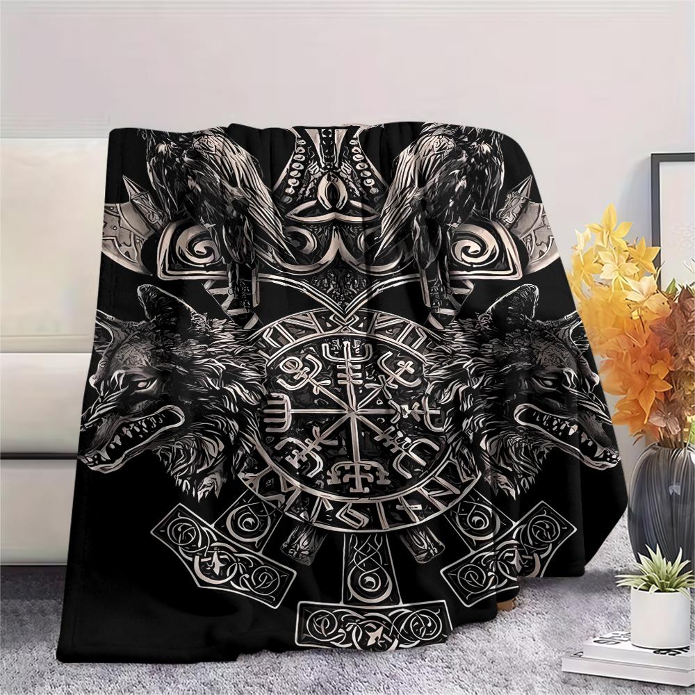 1Pc Viking Symbol Print Flannel Blanket, High Quality Comfortable for All Seasons, Home Decor, Warmth and Comfort, Perfect for Gifts