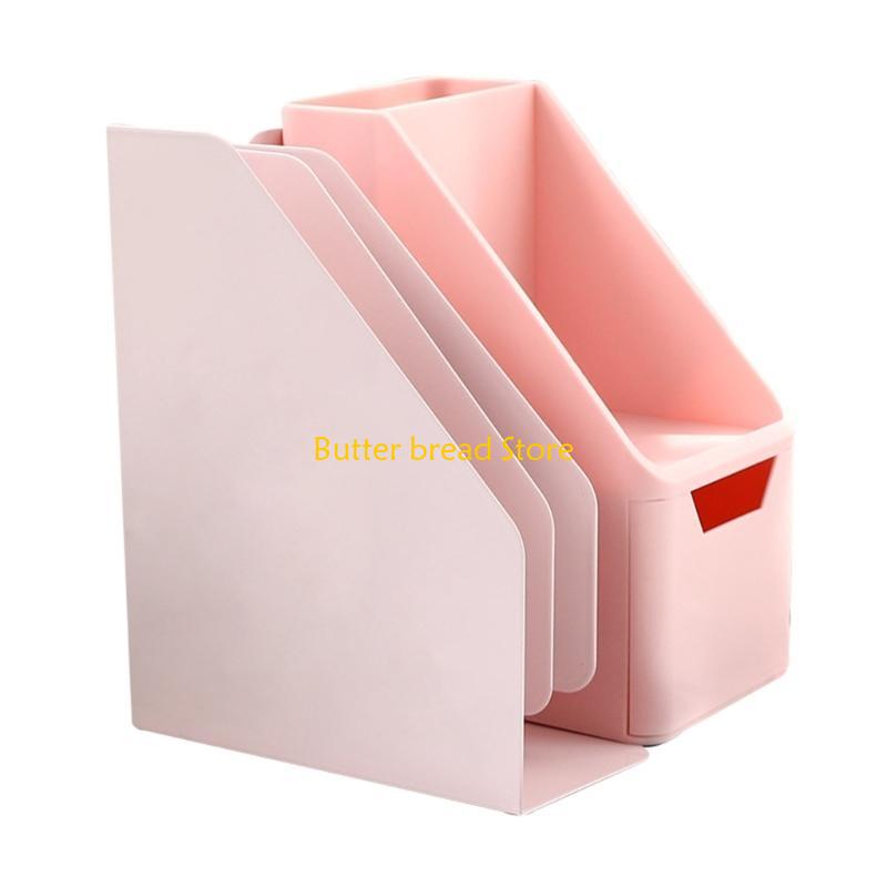 W89C Expandable Bookend with Pen Cup and Drawer Desk Book End Book Magazine Stand