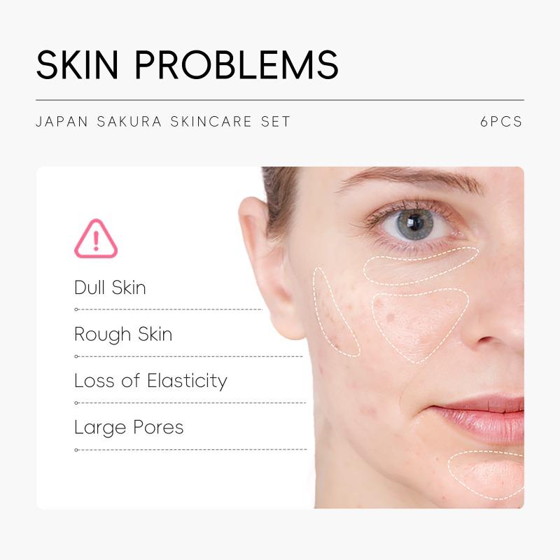 LAIKOU Moisturizing Reduce Fine Lines Brighten Skin Tone Care Toner Cream Eye Cream Cleanser 6Pcs Sakura Facial Skin Care Set