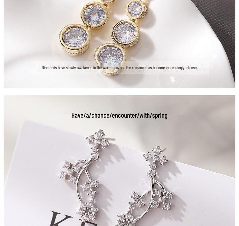 925 Sterling Silver Korean Style KT Cat Sparkling Dangle Stud Earrings for Women