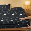 1 Cartoon Fun Rocket Printed Matte Fitted Sheet, Bedroom Printed Bed Cover, Bedding (Excluding Pillowcases)