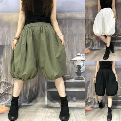 Ladies Summer Loose Thin Section Casual Five-minute Pants Solid Color Elastic Waist Lantern Pants