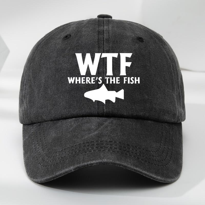 WTF Fish Print Outdoor Men's Washed Baseball Cap Retro Duckbill Cap Sports Casual Baseball Cap
