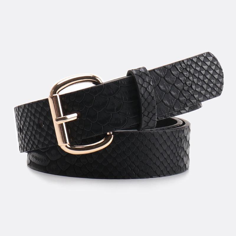 French Vintage Style Snake Pattern Pu Belt With Metal Pin Closure For Women Wear чёрный