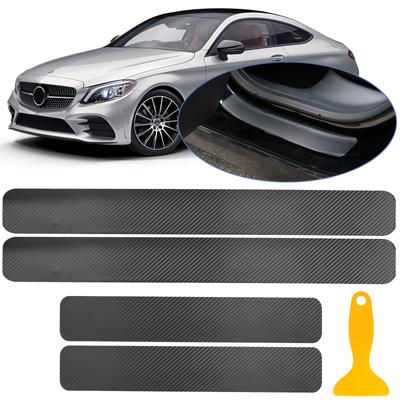 4Pcs 3D Carbon Faser Auto Aufkleber Schwelle Anti-kick Schutz Streifen Auto Tür-Schwellen-verschleiss-Platte Anti Scratch abdeckung Werkzeug + Schaber