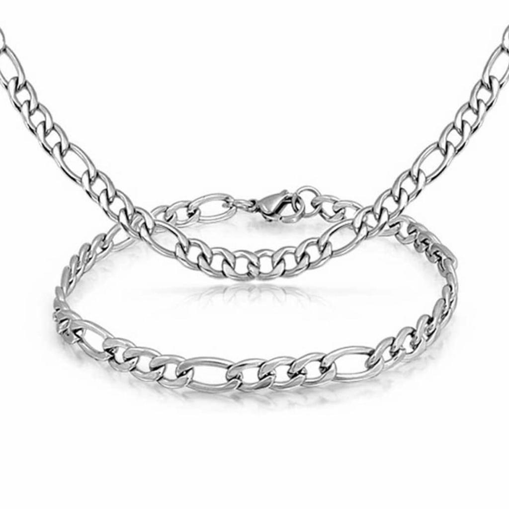 Herren-Kettenarmband und Ketten-Halskette, silberfarbenes Armband und Halskette-Ketten-Set, Geschenk-Schmuck-Accessoire-Ketten-Set