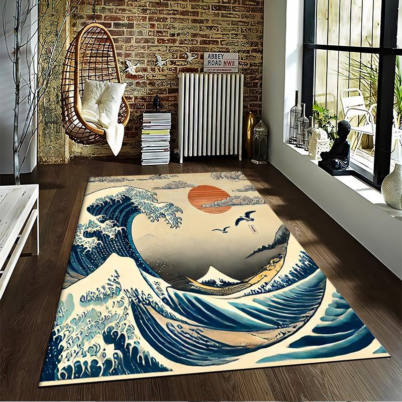 Japanese Wave and Sun Pattern Carpet Non-slip Rug Suitable for Living Room and Bedroom Sofas