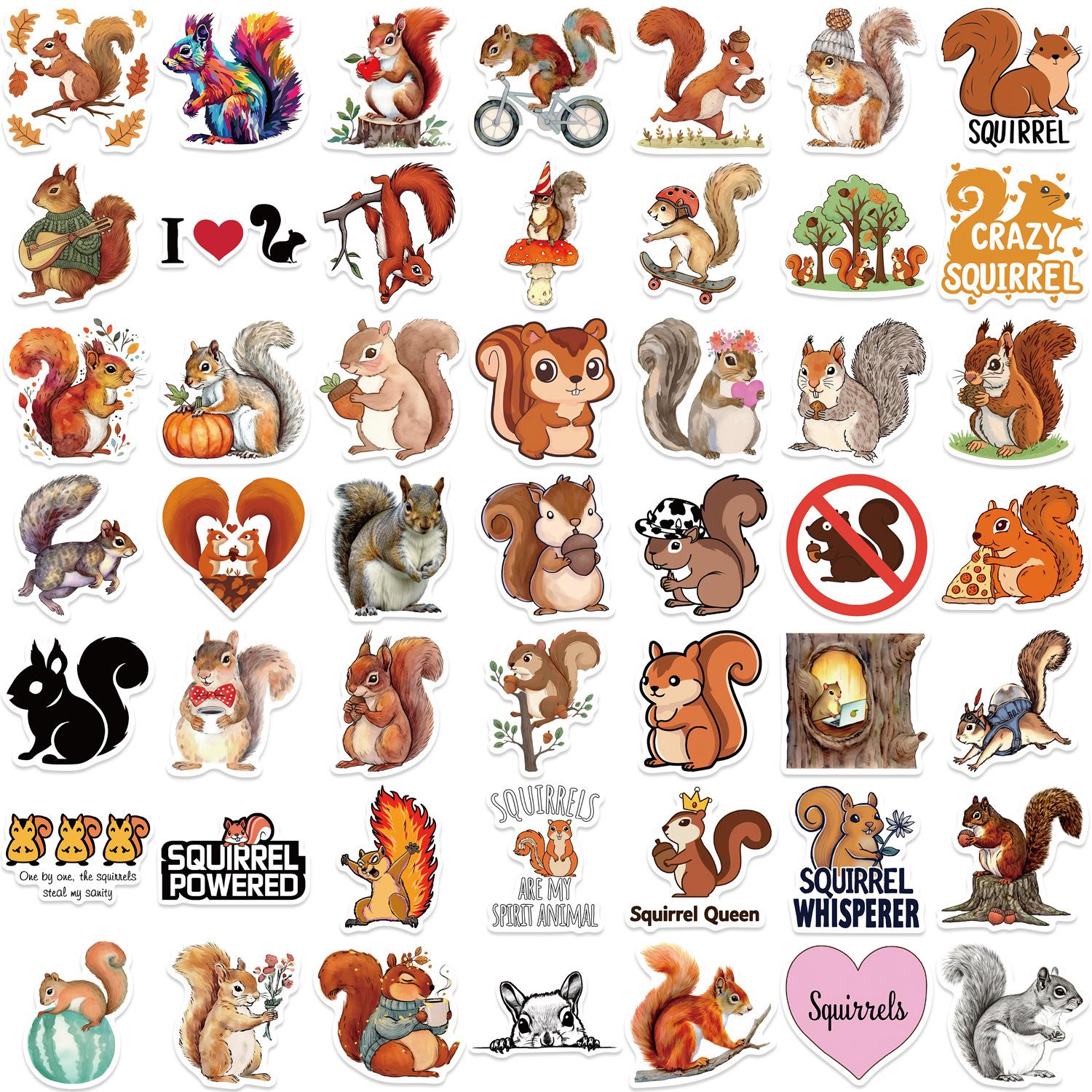 

50 Cartoon Squirrel Doodle Stickers Decorative Guitar Notebook Mobile Suitcase DIY Waterproof