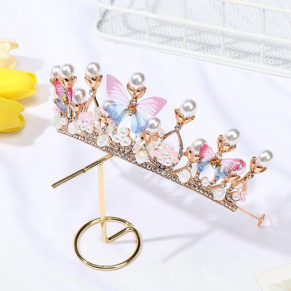 Crystal Wedding Birthday Rhinestone Tiara Tiaras for Girls Pearl Headband Princess Crown Butterfly