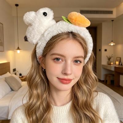 Diadema de Orejas de Conejo Felpa Suave Ala Ancha Núcleo Engrosado Ajuste Cómodo Aro para el Cabello Conejo 3D Zanahoria Maquillaje Lavado de Cara Adorno para la Cabeza