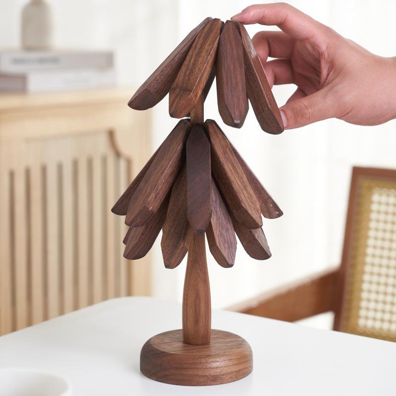 4ks stojan na stromeček, dřevěné trivety, dekorativní proti opaření, žáruvzdorná podložka na stůl, podložka pod pohár, dřevěné prostírání, květináč